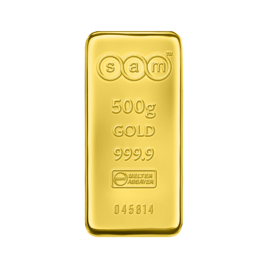 SAM 500g Cast Gold Bar – 999.9 Pure Gold
